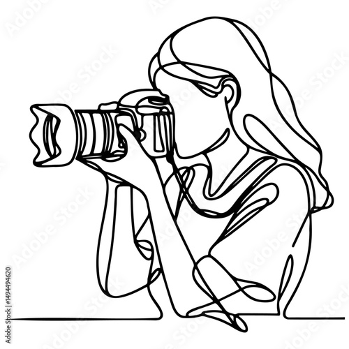 Woman Holding Camera Line Art.