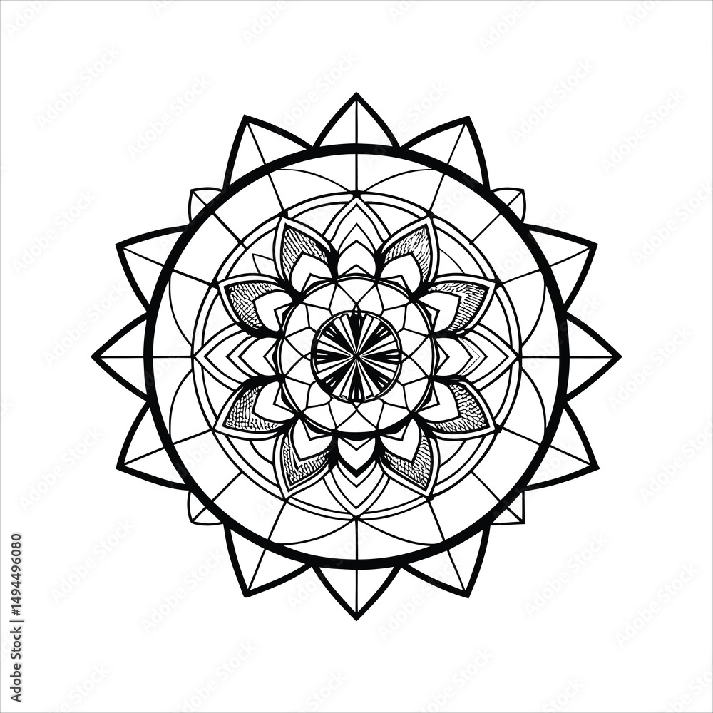 Fototapeta premium Abstract geometric flower circle ornament pattern vector illustration