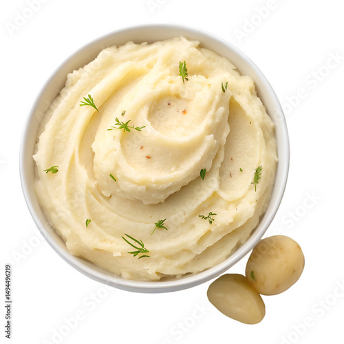 Schilderij op canvas Mashed potatoes top view isolated on white background