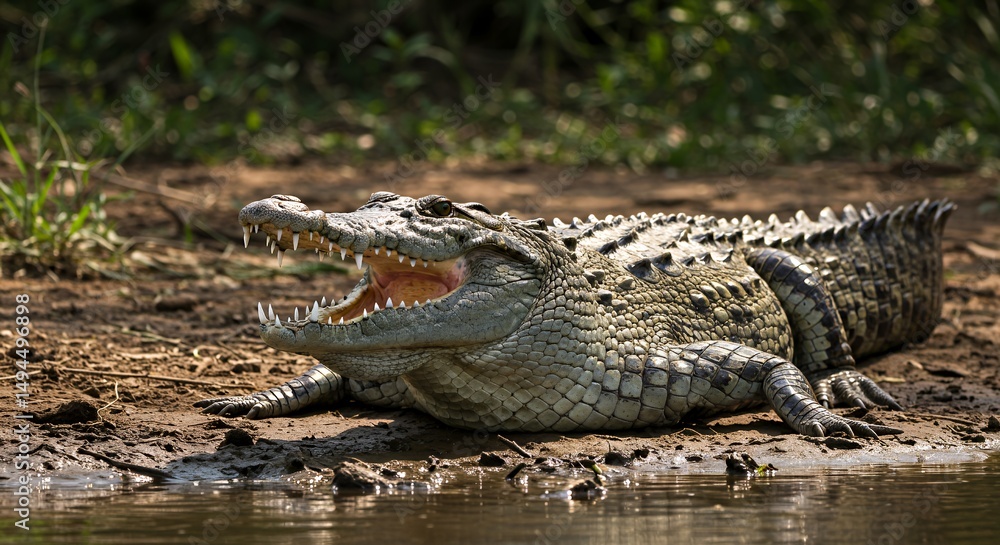 Obraz premium Spectacular Specie: A Majestic Crocodile by the Riverbank