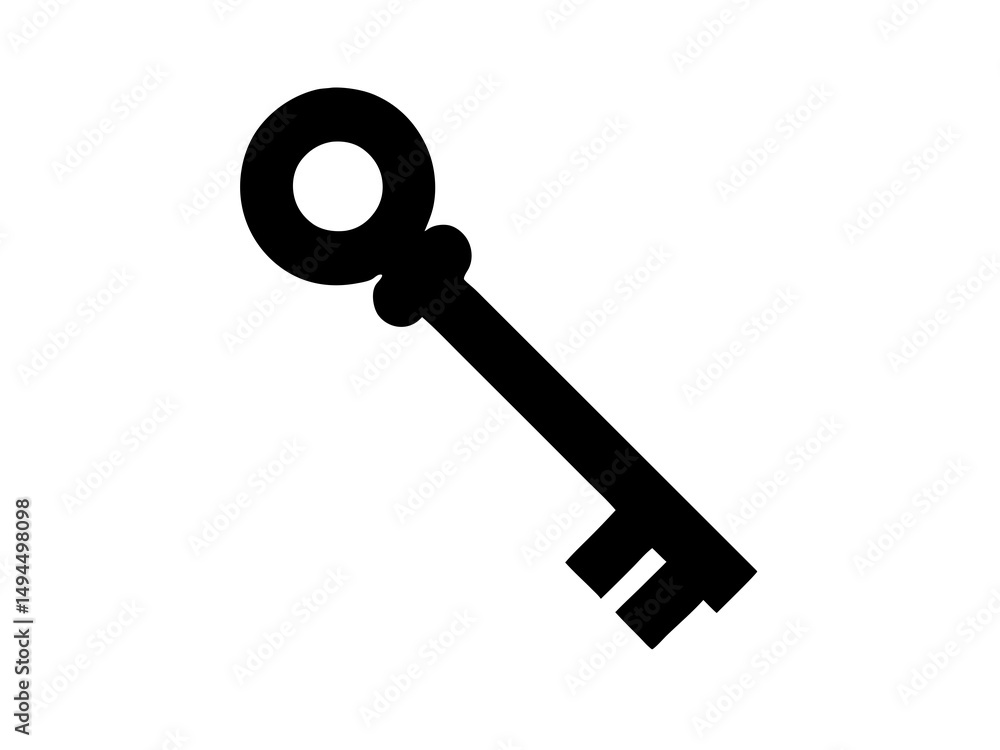 Minimalist Black and White Silhouette of an Antique Vintage Skeleton Key with Simple Design and High Contrast, Perfect for Historical, Classic, and Retro Themes Minimalist Black and White Silhouette of an Antique Vintage Skeleton Key with Simple Design and High Contrast, Perfect for Historical, Classic, and Retro Themes