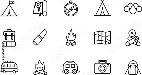 camping icon set  simple set of travel outdoor rel.eps