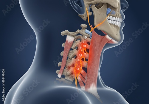 Cervical Spine Anatomy: Detailed Illustration of Neck Muscles, Bones, and Nerves