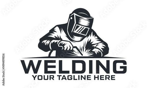 Welding company logo design, welder logo, simple and clean design vector icon template