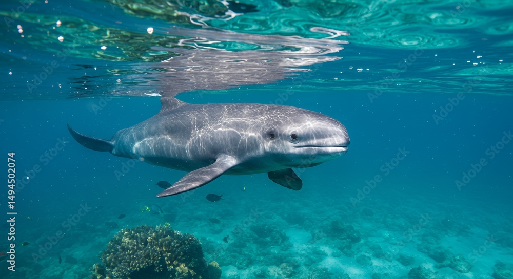Fototapeta premium Stunning Underwater Shot of a Dolphin in its Oceanic Habitat