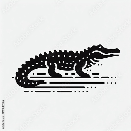 Minimalist line art alligator in black and white representing stylized nature.