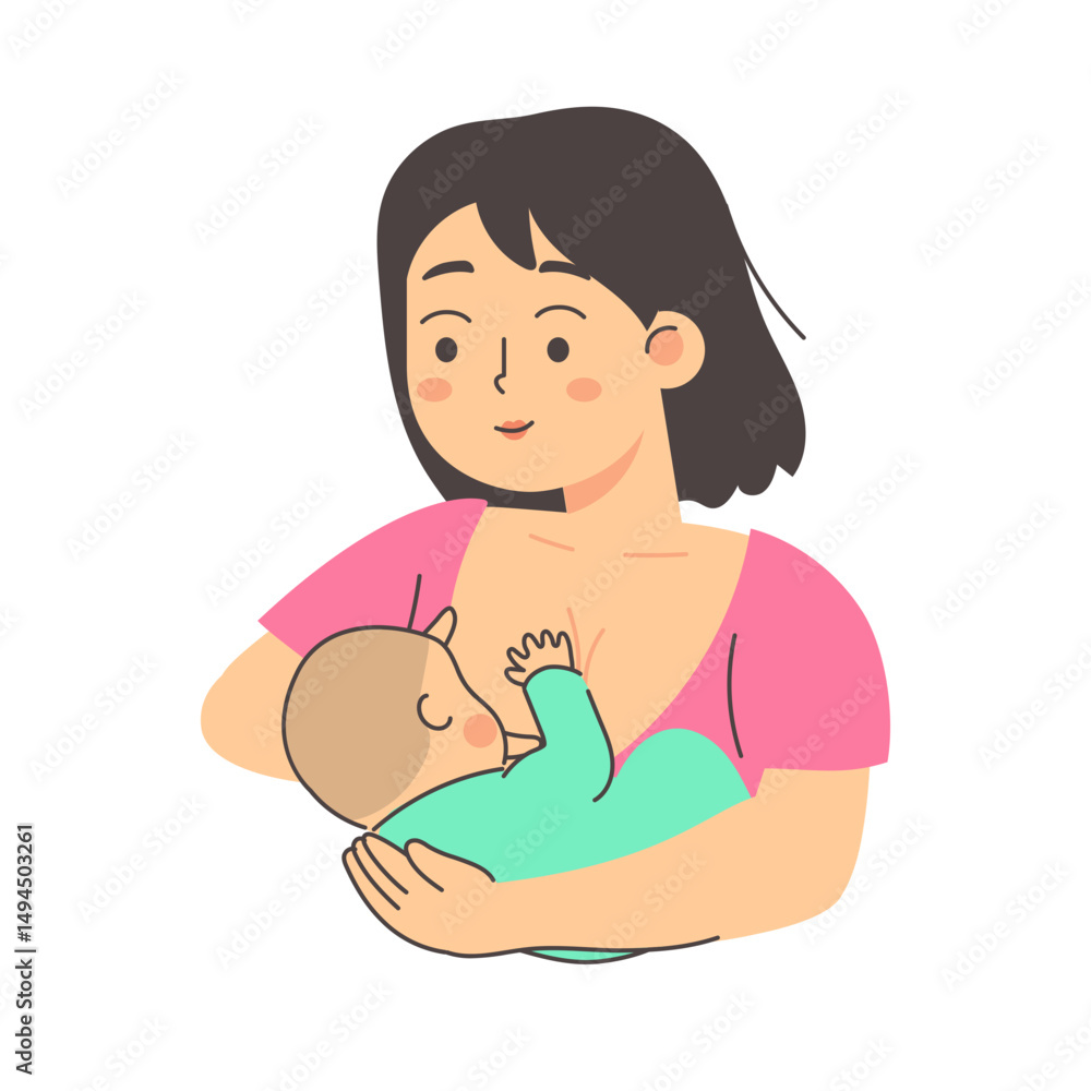 Illustration of Mother Breastfeeding Baby Illustration of Mother Breastfeeding Baby