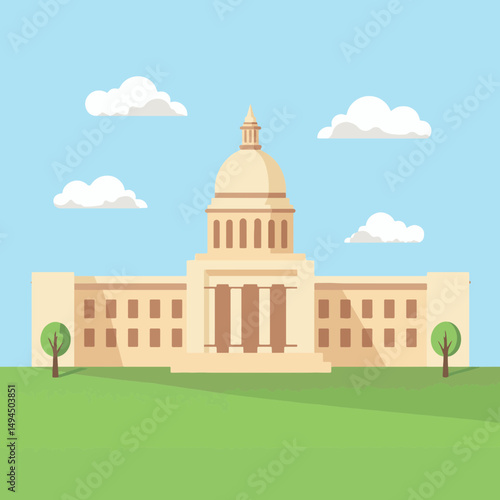 Elegant parliament building against blue sky, civic architecture
