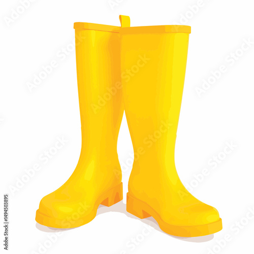 Bright yellow rain boots on white backdrop, stylish footwear concept