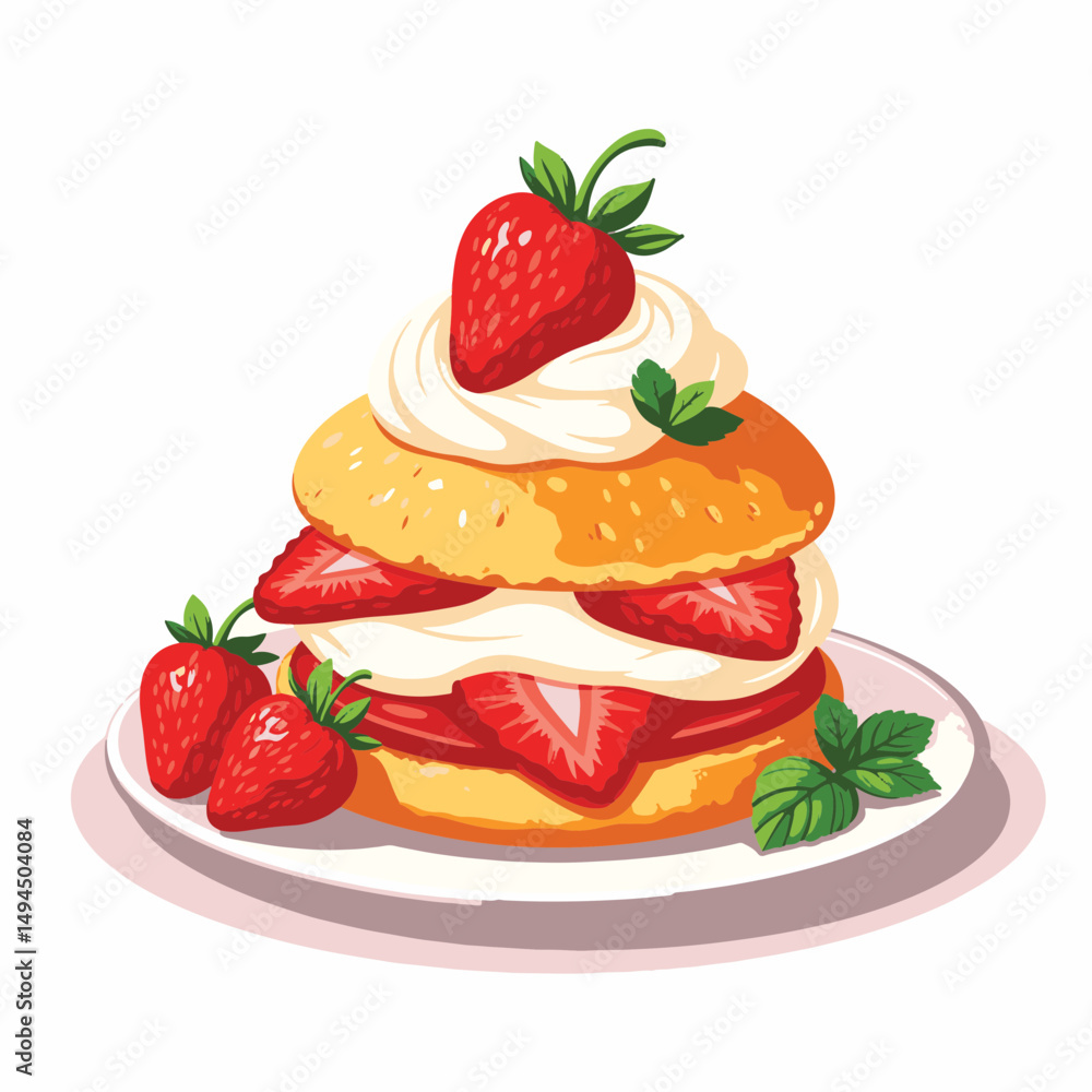 Delicious strawberry shortcake illustration with fresh ingredients, dessert concept Delicious strawberry shortcake illustration with fresh ingredients, dessert concept
