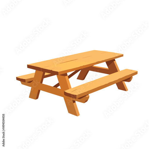 Classic picnic table illustration on white background, outdoor leisure