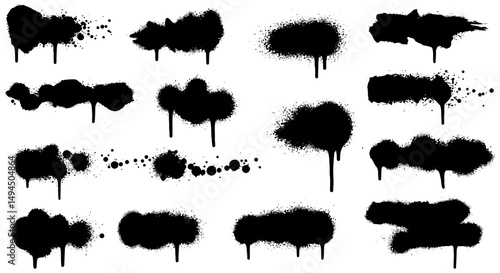 Spray Paint Splatter Vector Set: Grunge Black Ink Elements