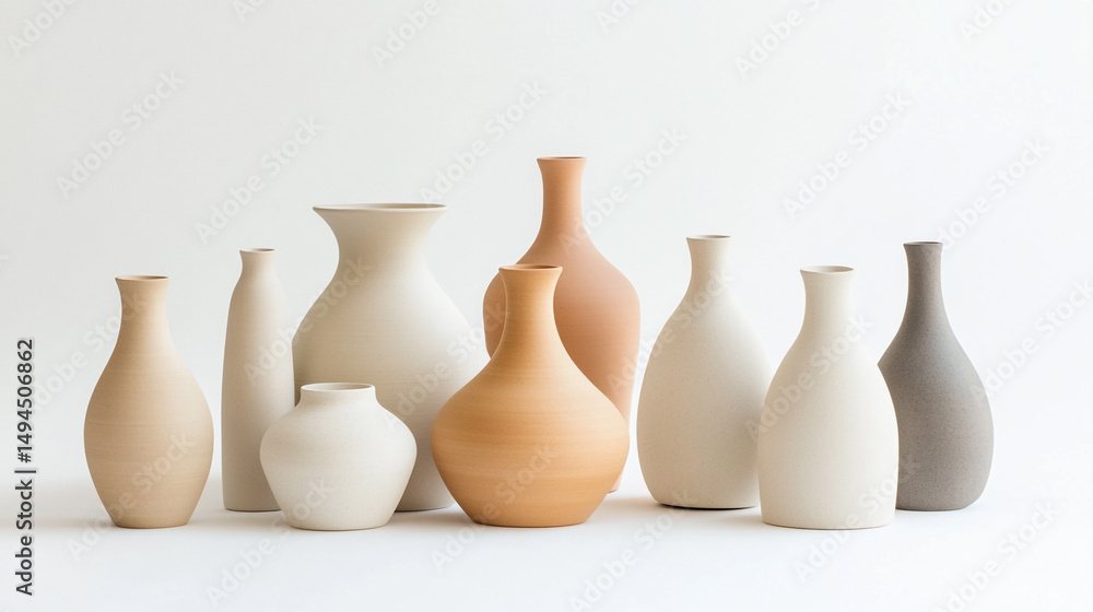 Elegant ceramic vases arranged in a group set Elegant ceramic vases arranged in a group set