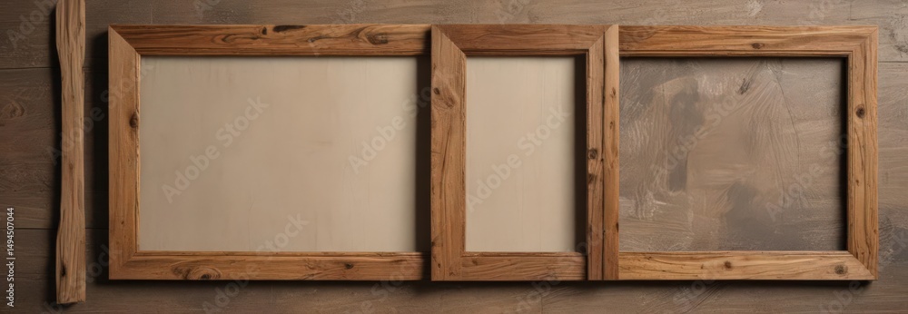 Fototapeta premium Rustic wood frame collage mockup, various textures & styles, arrangement, digital