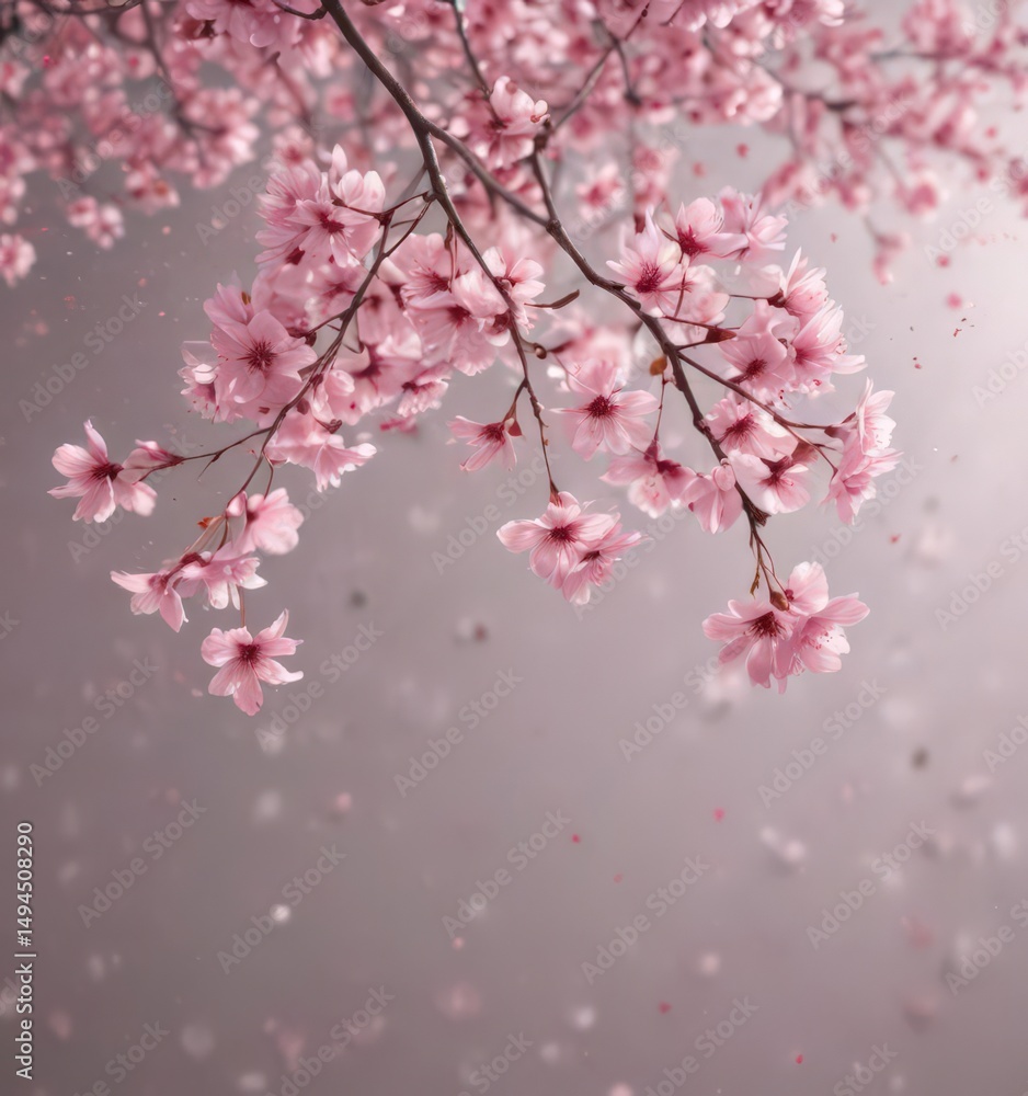 Fototapeta premium Floating pink sakura petals in gentle motion, soft focus background , romantic, nature, design