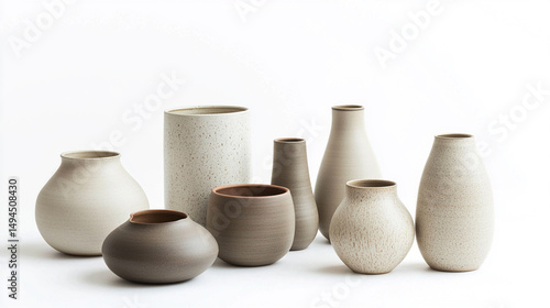 Neutral ceramic vase arrangement on clean