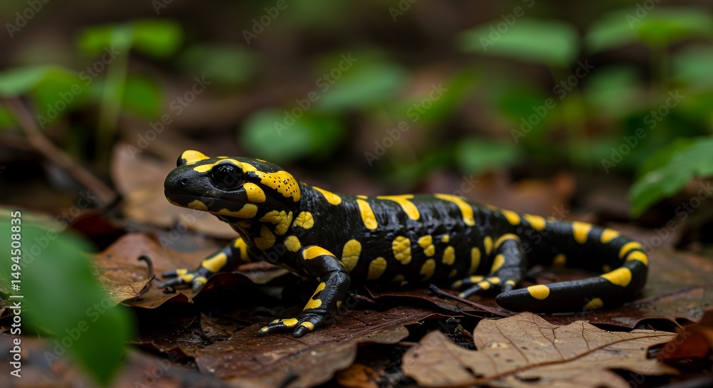 Naklejka premium Fire Salamander in Autumn Forest