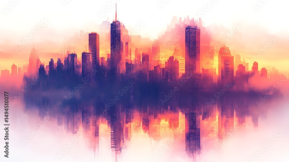 Fototapeta premium Stylized digital illustration of an inverted city skyline