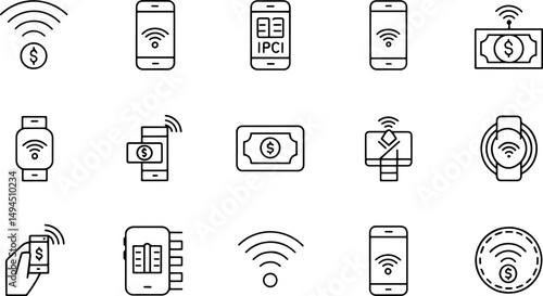nfc icon set  contactless wireless pay sign logo  .eps