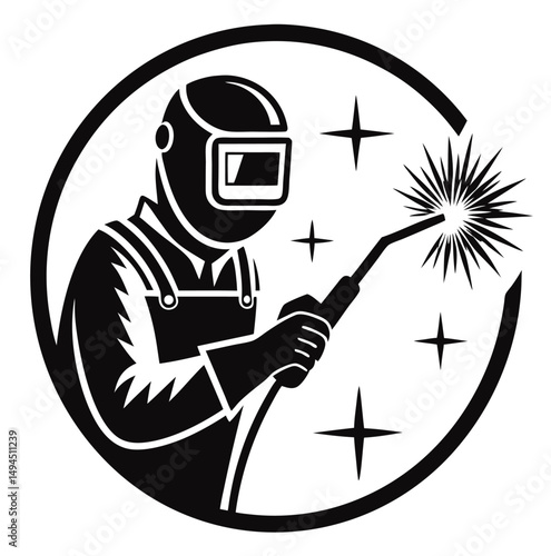 A skilled welder in protective gear creating sparks during metalwork.