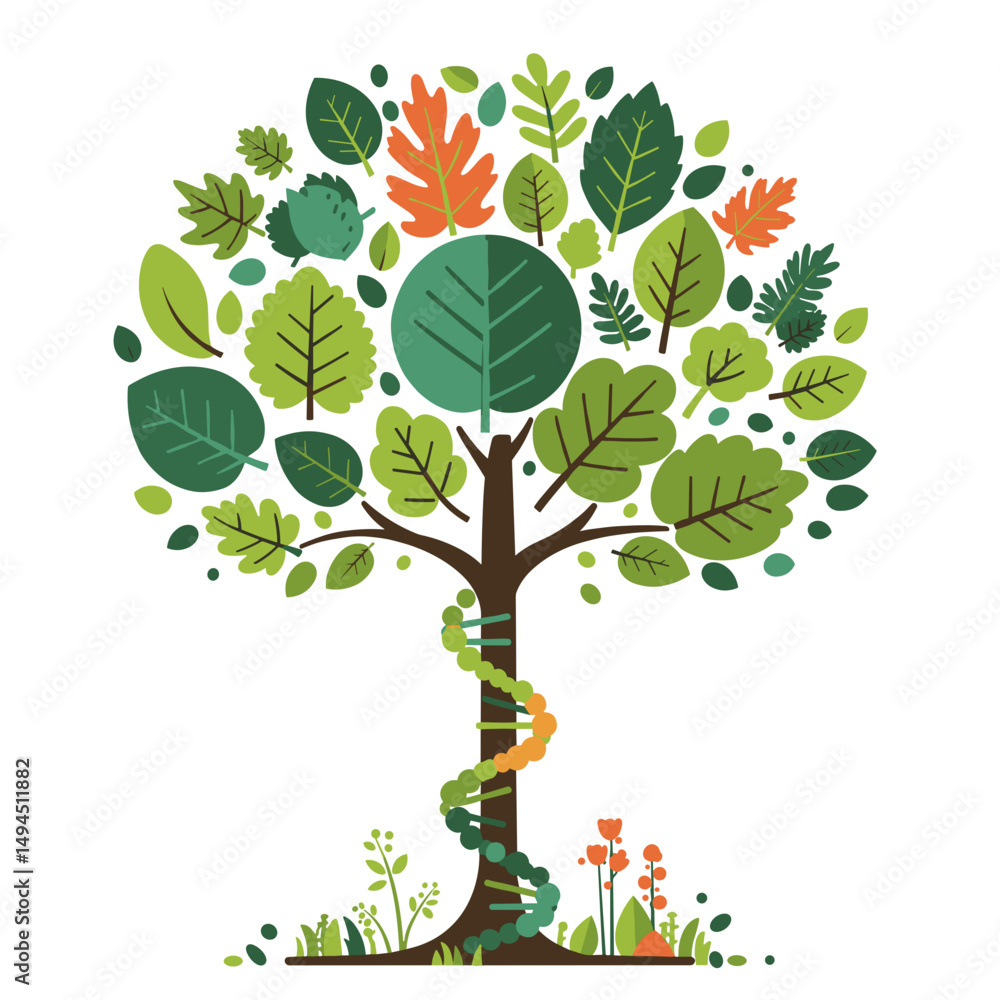 Obraz premium Colorful tree with green leaves and decorative elements in nature 