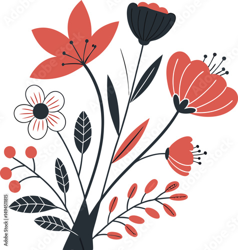 Wallpaper Mural Set Simple trendy flowers. Abstract modern flowers collection vector file Torontodigital.ca