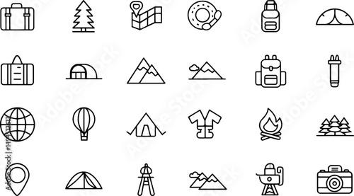 outline icons related to travel and adventure  thi.eps