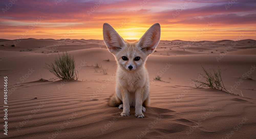 Fototapeta premium Fennec Fox at Sunset in the Sahara Desert
