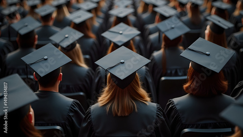 A Sea of Graduates in Caps and Gowns Celebrating Academic Achievement at University Graduation Ceremony