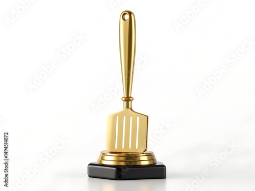 Prestigious golden spatula award embodying culinary excellence, sleek and minimalist design, studio shot