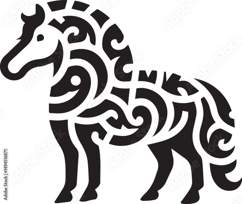 Black and White Berber Horse Vector Illustration – High-Quality Line Art Design