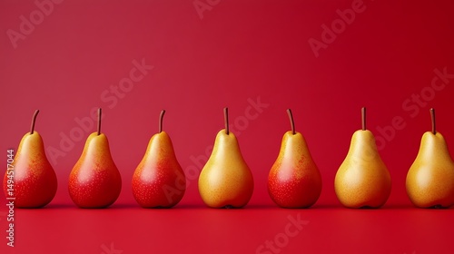 Fresh ripe pears bright pink background scattered pattern vibrant healthy fruit image
