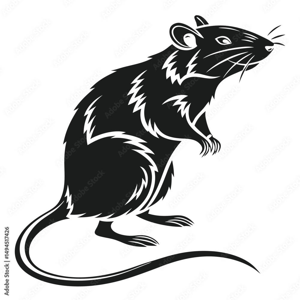 Stylized Black Rat Standing On White Background With Detailed Fur Texture Stylized Black Rat Standing On White Background With Detailed Fur Texture