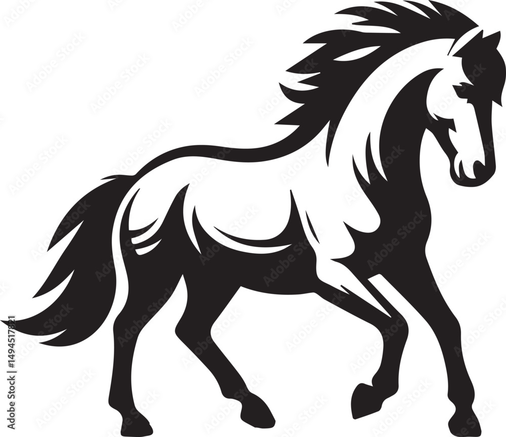 Fototapeta premium Black and White Berber Horse Vector Illustration – High-Quality Line Art Design