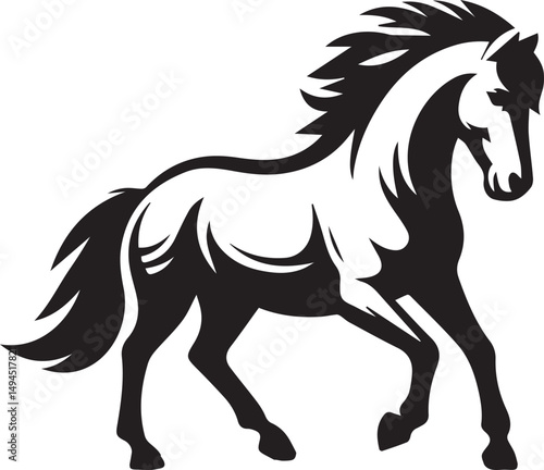 Black and White Berber Horse Vector Illustration – High-Quality Line Art Design