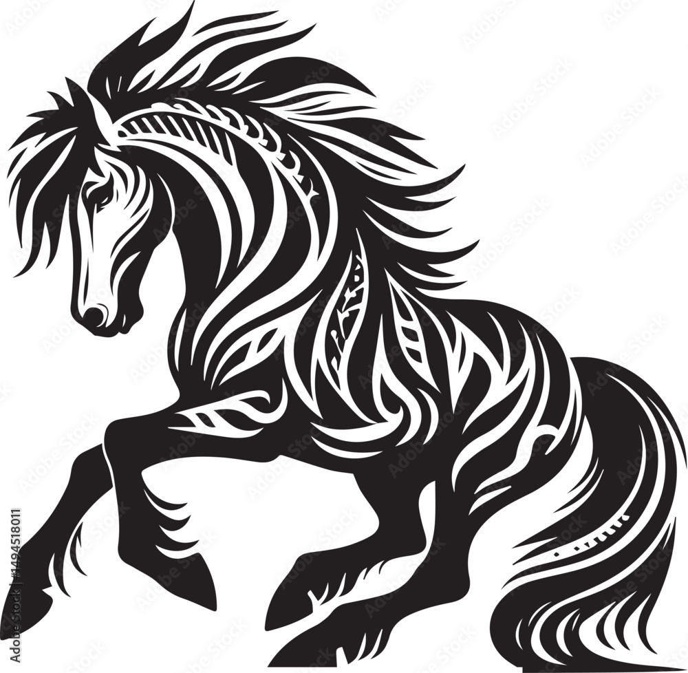 Fototapeta premium Black and White Berber Horse Vector Illustration – High-Quality Line Art Design