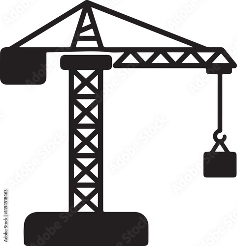 Building Crane or construction crane icon silhouette vector, Tower crane silhouette vector  