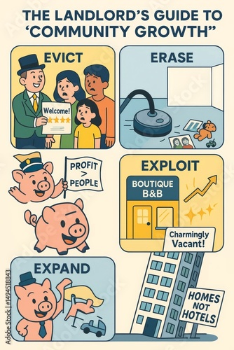 A Landlord's Cynical Guide to Manipulating Community Growth Tactics of Eviction Erasure Exploitation and Expansion Homes over Hotels for Profit Maximization Techniques
