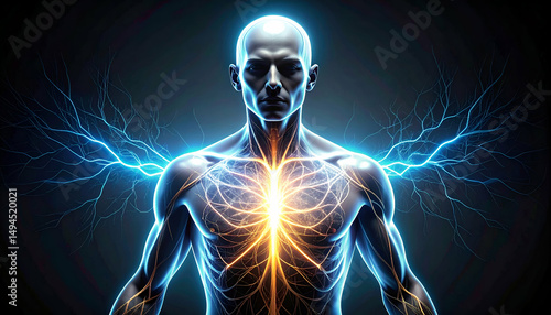 Wallpaper Mural Human figure with glowing energy lines emanating from the body against a dark background. Torontodigital.ca