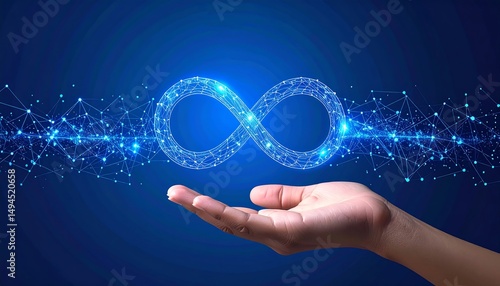 Hand holding digital infinity loop.