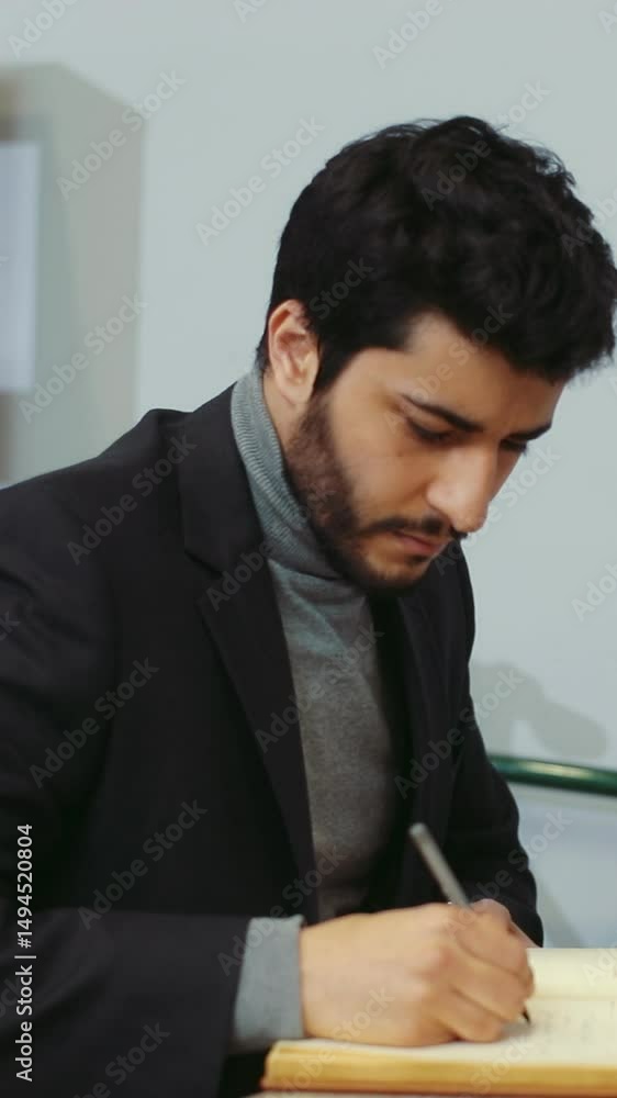 A professional man in a suit engages in thoughtful activities A professional man in a suit engages in thoughtful activities