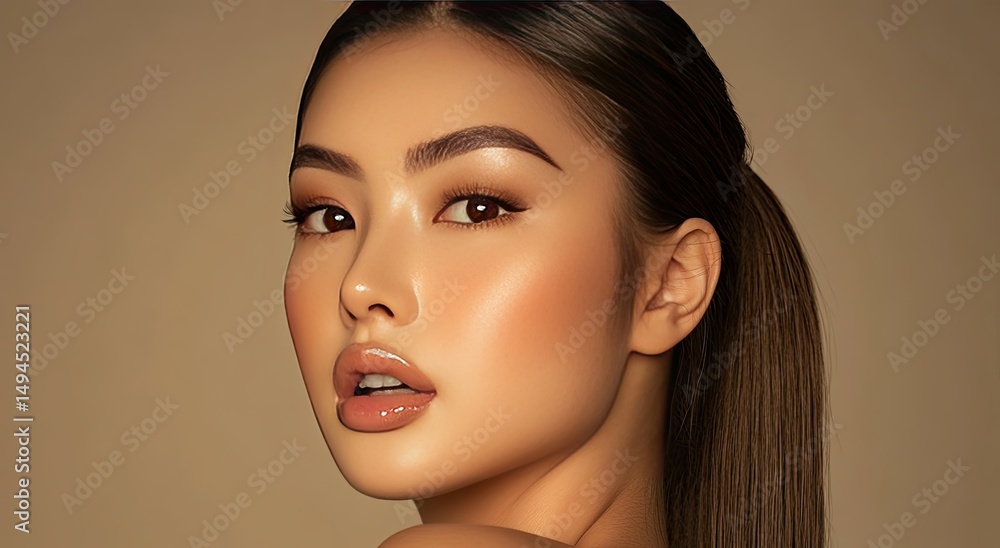 Naklejka premium Womans face with beauty portrait.