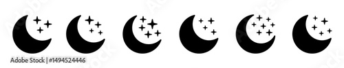 Crescent moon with stars icon. Night solid icons.