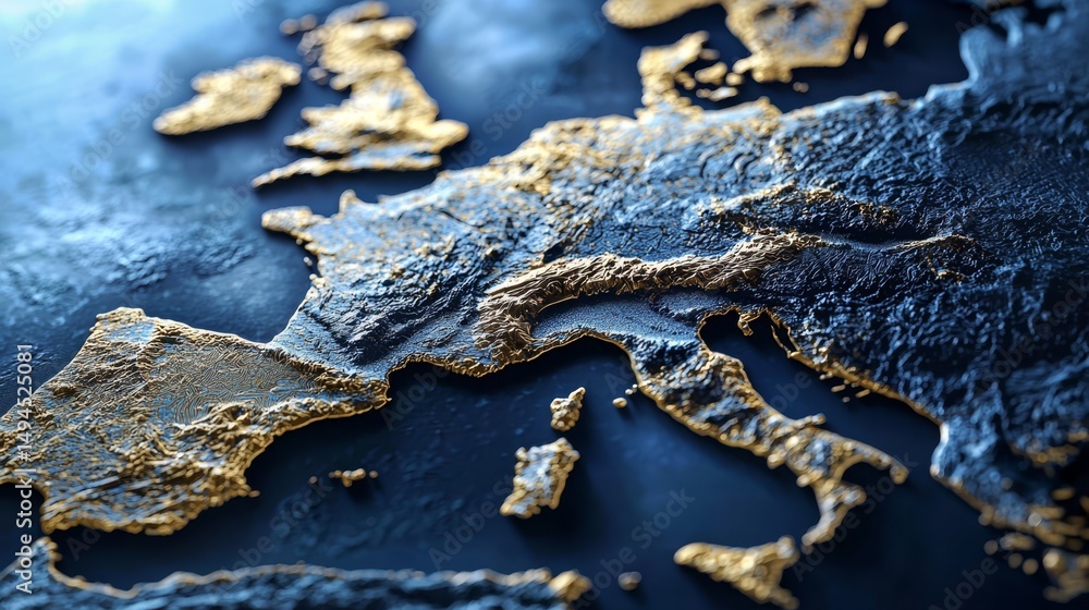 Fototapeta premium Exploring the geographical features of Europe and the UK through a close-up map.