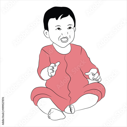 Vector illustration of a baby sitting independently with a joyful expression, representing a key developmental milestone in early childhood.