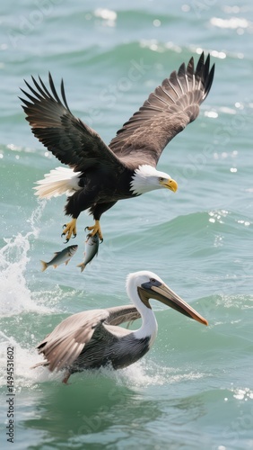 White headed sea eagle fishing