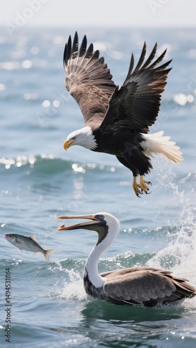 White headed sea eagle fishing