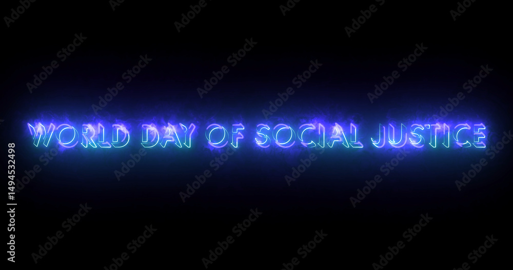 Fototapeta premium World Day of Social Justice text animation. World Day of Social Justice text background. Neon-colored Social Justice text for banner, social media, and Science. Easy to put into any video.