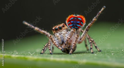 Vibrant Peacock Spider on Leaf