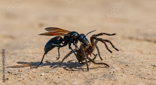 Tarantula Hawk Wasp Attacking Spider